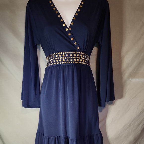 Michael Kors Blue Embellished Sundress with Bell Sleeves - Picture 1 of 9